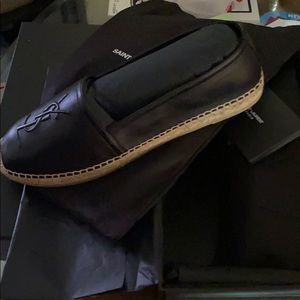 YSL Black Leather Embossed Espadrilles
